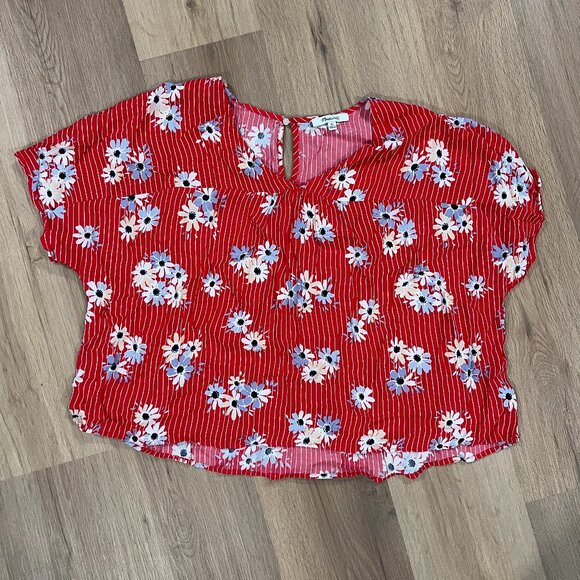 Madwell Red and White Floral Crop Top Size XL - Picture 3 of 5